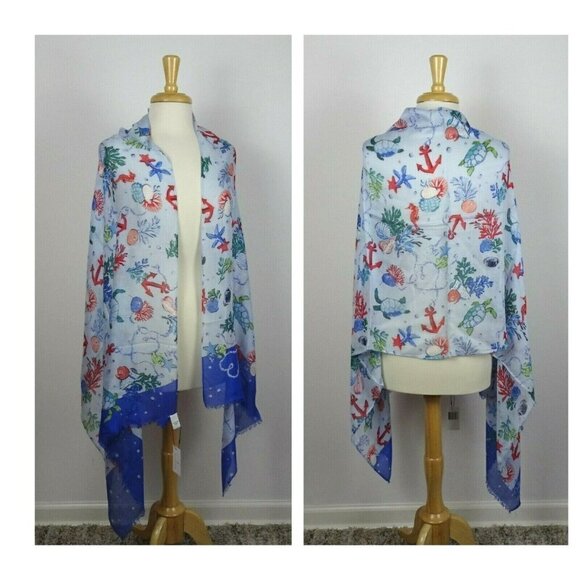 Vera Bradley ANCHORS AWEIGH Soft Fringe Scarf Wrap Coastal Tropical Sea Beach - Picture 2 of 12